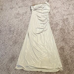 Betsy & Adam One Shoulder Cream Gown